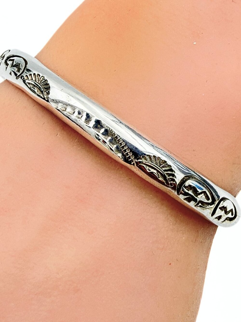 Traditional Southwest Hand Stamped Sterling Silver Tribal Cuff Bracelet
